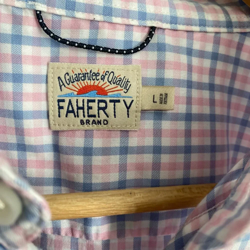 Faherty Top Men’s Large Blue & Pink‎ Plaid Gorpcore Active Outdoor Supima Cotton